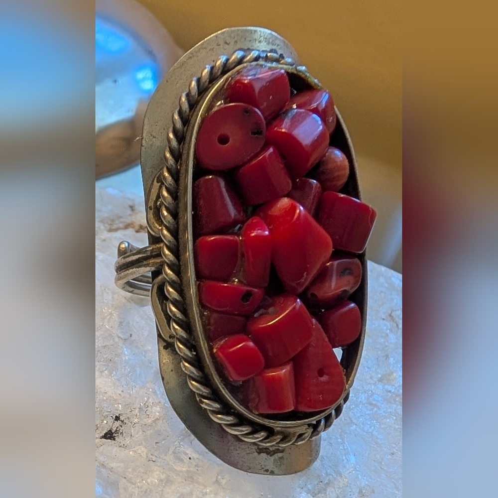 Oval Red Stone Adjustable Ring